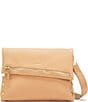 Color:Toast Tan/Brushed Gold - Image 1 - Fold-Over VIP White Leather Medium Crossbody Bag