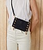 Color:Black/Brushed Gold/Red Zip - Image 5 - Levy Pebble Leather Convertible Crossbody Bag