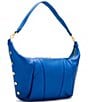 Color:Avenue Blue/Brushed Gold - Image 2 - Morgan Leather Gold Studded Shoulder Hobo Bag
