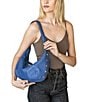 Color:Avenue Blue/Brushed Gold - Image 5 - Morgan Leather Gold Studded Shoulder Hobo Bag