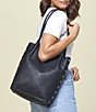 Color:Black/Gunmetal - Image 4 - Oliver Medium Pebble Leather Tote Bag