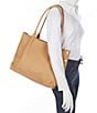 Color:Toasted Tan/Brushed Gold - Image 5 - Oliver Toasted Tan Rivet Pebble Leather Snap Tote Bag