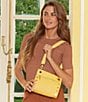 Color:Sacha Yellow/Brushed Gold - Image 6 - Tony Gold Tone Grommet Studded Leather Crossbody Bag
