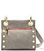 Color:Pewter/Brushed Gold/Red Zipper - Image 1 - Tony Grommet Pewter Studded Leather Red Zip Crossbody Bag