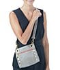 Color:Pewter/Brushed Gold/Red Zipper - Image 5 - Tony Grommet Pewter Studded Leather Red Zip Crossbody Bag
