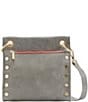 Color:Pewter/Brushed Gold Red Zip - Image 1 - Tony Medium Leather Gold Studded Red Zipper Crossbody Bag