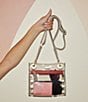 Color:Clear/Brushed Gold/Pewter/Red Zipper - Image 5 - Tony Small Clear Grommet Studded Crossbody Bag