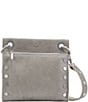 Color:Pewter/Brushed Silver - Image 1 - Tony Studded Leather Medium Crossbody Bag