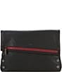 Color:Black/Gunmetal/Red Zipper - Image 1 - VIP Black Fold-Over Large Crossbody Bag