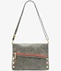 Color:Pewter/Brushed Gold/Red Zipper - Image 1 - VIP Fold-Over Leather Red Zipper Large Crossbody Bag