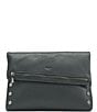 Color:Black/Gunmetal - Image 1 - VIP Fold Over Large Studded Leather Zip Flap Crossbody Bag
