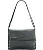 Color:Black/Gunmetal - Image 5 - VIP Fold Over Large Studded Leather Zip Flap Crossbody Bag