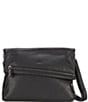 Color:Black/Gunmetal - Image 1 - VIP Studded Black Leather Fold-Over Zip Flap Medium Crossbody Bag
