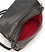 Color:Black/Gunmetal - Image 3 - VIP Studded Black Leather Fold-Over Zip Flap Medium Crossbody Bag