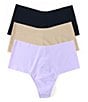 Color:Black/Taupe/Wisteria - Image 1 - Breathe Soft High-Rise Thong 3-Pack