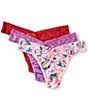 Hanky Panky Original Rise Thongs 3-Pack, Color:Merlot/Peach/Buy Myself Flowers - Image 1