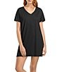 Hanro Laura V-Neck Short Sleeve Short Nightgown, Color:Black - Image 1
