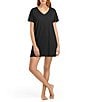Hanro Laura V-Neck Short Sleeve Short Nightgown, Color:Black - Image 2