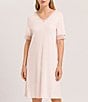 Color:Crystal Pink - Image 1 - Moments Short Sleeve V-Neck Lace Trim Nightgown