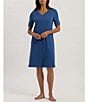 Color:True Navy - Image 1 - Moments Short Sleeve V-Neck Lace Trim Nightgown