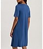 Color:True Navy - Image 2 - Moments Short Sleeve V-Neck Lace Trim Nightgown