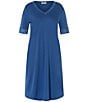 Color:True Navy - Image 3 - Moments Short Sleeve V-Neck Lace Trim Nightgown