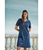 Color:True Navy - Image 4 - Moments Short Sleeve V-Neck Lace Trim Nightgown