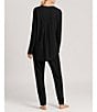Color:Black - Image 2 - Pure Essence Long Sleeve Split V-Neck Cotton Pajama Set