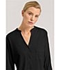 Color:Black - Image 3 - Pure Essence Long Sleeve Split V-Neck Cotton Pajama Set