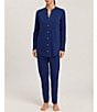 Color:Deep Indigo - Image 1 - Pure Essence Long Sleeve Split V-Neck Cotton Pajama Set