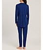 Color:Deep Indigo - Image 2 - Pure Essence Long Sleeve Split V-Neck Cotton Pajama Set