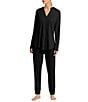 Color:Black - Image 1 - Pure Essence Long Sleeve Split V-Neck Cotton Pajama Set