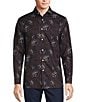 Color:Navy - Image 1 - Autumnal Equinox Collection Long Sleeve Spread Collar Abstract Floral Sportshirt