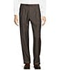 Color:Brown - Image 1 - Classic Fit Reverse Pleated Twill Pattern Dress Pants