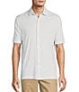 Color:White - Image 1 - HartSoft Luxury Short Sleeve Spread Collar Geo Printed Coatfront Shirt