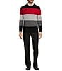 Color:Black - Image 3 - Long Sleeve Crewneck Merino Wool Stripe Sweater