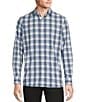 Color:Blue/White - Image 1 - Luxury Performance Long Sleeve Spread Collar Large Plaid Sport Shirt