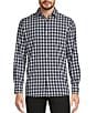 Color:White - Image 1 - Luxury Performance Long Sleeve Spread Collar Plaid Sport Shirt