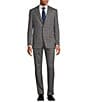 Color:Grey - Image 1 - New York Modern Fit Flat Front Performance Windowpane Print 2-Piece Suit