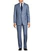 Color:Blue - Image 1 - Solid Blue Classic Fit Wool Silk Linen 2-Piece Suit