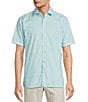 Hart Schaffner Marx The Blueprint Collection Short Sleeve Textured Woven Button Front Shirt, Color:Frosted Blue - Image 1