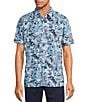Hart Schaffner Marx The Blueprint Collection Short Sleeve Abstract Floral Button Front Shirt, Color:Aqua Blue - Image 1