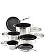 Color:Silver - Image 2 - Professional Clad Stainless Steel TITUM Nonstick Ultimate 10-Piece Cookware Set
