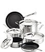Color:Silver - Image 3 - Professional Clad Stainless Steel TITUM Nonstick Ultimate 10-Piece Cookware Set