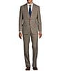 Color:Cream/Brown - Image 1 - Classic Fit Flat Front Plaid Pattern 2-Piece Suit