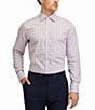 Color:White/Purple - Image 2 - Modern Fit Spread Collar Tonal Plaid Woven Dress Shirt