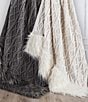 Color:White - Image 1 - Chunky Cable Knit with Mongolian Fur Throw