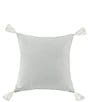 Color:Gray - Image 1 - Luna Collection Washed Linen Tasseled Square Pillow