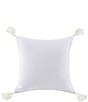 HiEnd Accents Luna Collection Washed Linen Tasseled Square Pillow, Color:White - Image 1