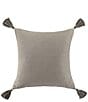 Color:Taupe - Image 1 - Luna Collection Washed Linen Tasseled Square Pillow